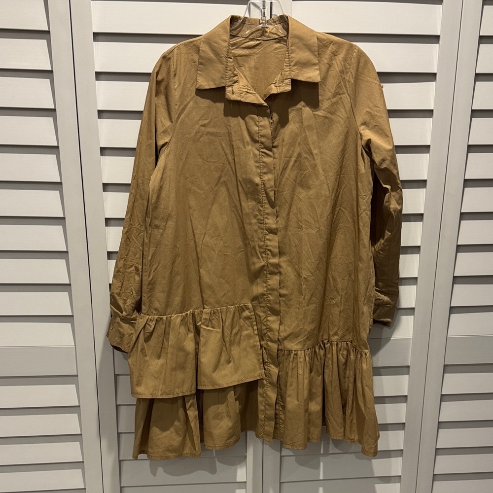 Blanco de Ibiza Buttoned down Ruffles Tan Long Sleeve Dress - Picture 2 of 6